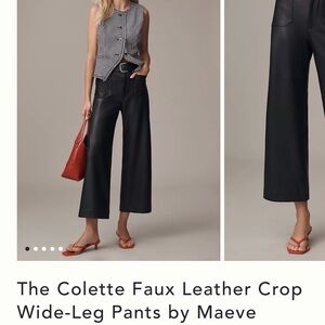 Anthropologie Maeve Black Faux Leather Wide-Leg Pants